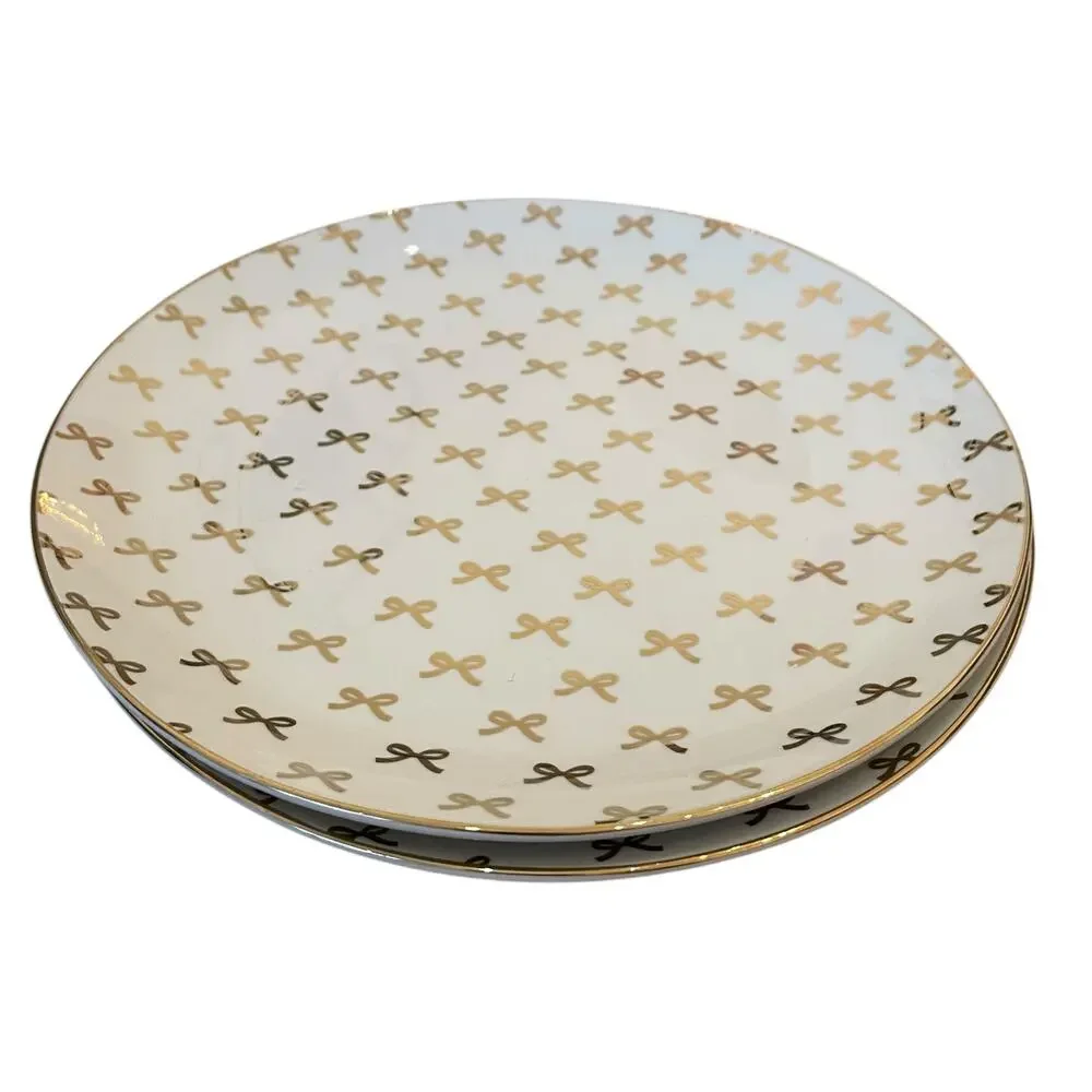 NEW 10 Strawberry Street Gold Bow 10.5” Dinner Plates Set Of 4